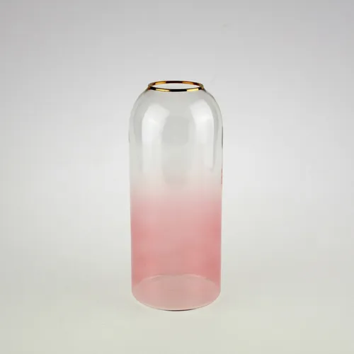 Vase Aura, klar/rosa mit Goldrand - Glamouröse Dekovase aus Glas, 23,5 cm hoch, ideal für stilvolle Arrangements und besondere Anlässe wie Geburtstage.