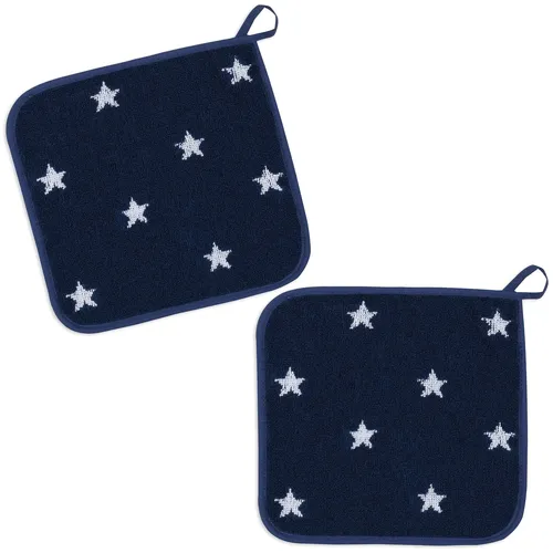 KRACHT 2er Set Topflappen Baumwoll Frottier Sternchen ca. 22x22 cm blau NEU