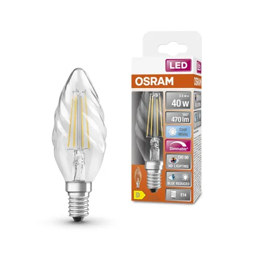 OSRAM E14 gedrehte Kerzen LED Lampe SUPERSTAR PLUS HD LIGHTING klar dimmbar 3,4W