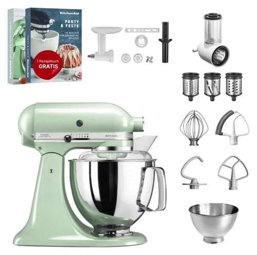 KitchenAid 4,8 L 5KSM175 Artisan Küchenmaschine - Allrounderset mit Zubehör - Küchenmaschinen - Vielseitiges Allrounderset mit Gemüseschneider und Fleischwolf für kreative Kochabenteuer in Ihrer Küche.