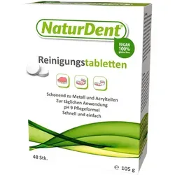 Naturdent Reinigungstabletten 48 ST - Arzneimittel für die tägliche Reinigung von Voll- und Teilprothesen. Die pH9 Pflegeformel verhindert Verfärbungen und Korrosion, sorgt für ein strahlendes Reinigungsergebnis in nur 10 Minuten.
