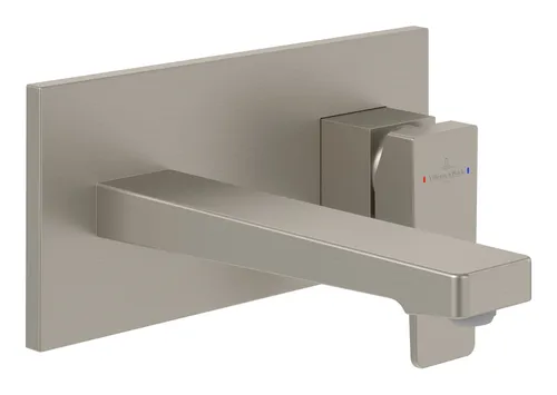 Villeroy & Boch Architectura Square Einhebel-Waschtischarmatur - Elegante Wandmontage Waschtischarmatur in brushed nickel matt, mit hochwertigem Comfortstrahl und EasyClean für mühelose Reinigung – ideal für stilvolle Bäder.
