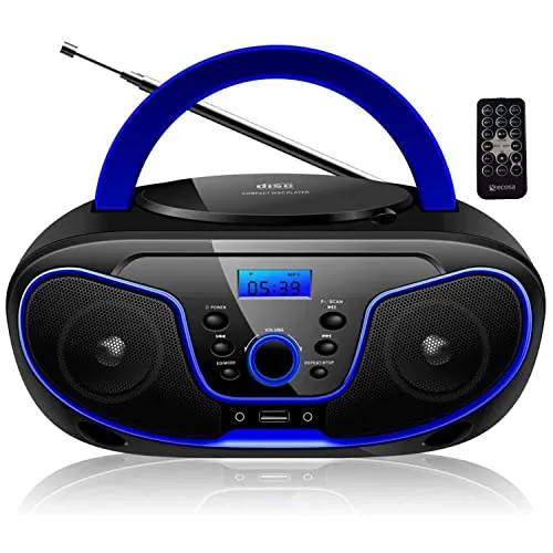 Tragbare CD-Player Stereoanlage CL-2000er - Tragbare CD-Player mit FM-Radio und USB-Anschluss, ideal für Kinder und unterwegs. Erhältlich in Blau oder Pink, mit Fernbedienung und 20 Speicherplätzen.