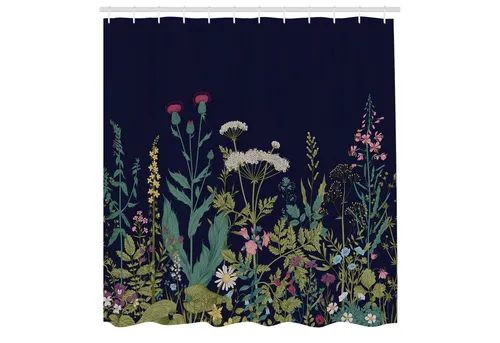 Abakuhaus Duschvorhang Moderner Digitaldruck mit 12 Haken auf Stoff Wasser Resistent Breite 175 cm, Höhe 180 cm, Botanisch Rural Kräuter Blumen