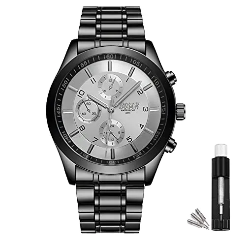 BOSCK Analog Herren Uhr(Ohne Chronograph), Mode 30M Wasserdicht Sportuhr，Automatische Anti-Kratzer-Uhr Armbanduhren Herren Edelstahl Quarzuhr, Casual Business herrenuhr Watch(White)
