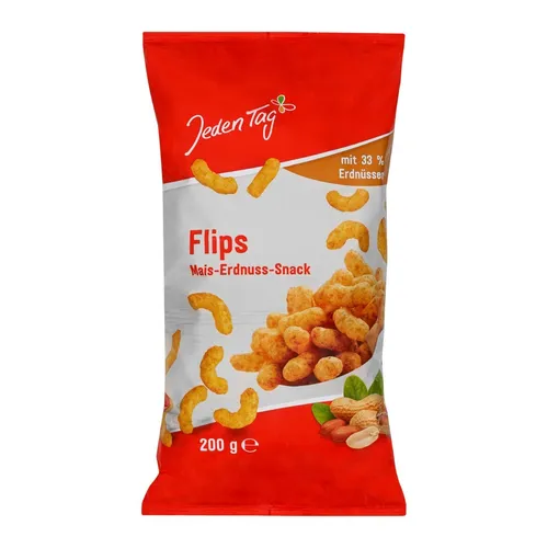 Jeden Tag Erdnuss Flips Mais mit 33% Erdnüssen Snack 200g von Jeden Tag