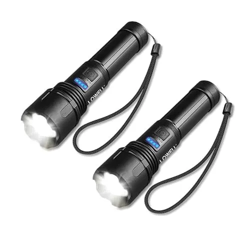 LQWELL® LED Taschenlampe USB C Aufladbar, Extrem Hell & Wasserdicht, 2 Stück - Vielseitige LED Taschenlampe mit 5 Lichtmodi, ideal für Camping und Outdoor-Abenteuer. Die wiederaufladbare Funktion und teleskopische Fokussierung bieten individuelle Beleuchtungslösungen für jede Situation.