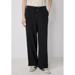 Street One Studio Damen F378706 Musselin Wide Leg Hose, Schwarz - Damen-Hosen im Loose Fit mit elastischem Bund und seitlichen Taschen, aus reiner Baumwolle für hohen Tragekomfort und lässigen Look.