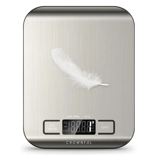 CROWNFUL küchenwaage digital, 5KG kitchen scale mit LCD-Display, Edelstahl digitalwaage, hohe Präzision auf bis zu 1g, 5 Einheiten mit Tara-Funktion