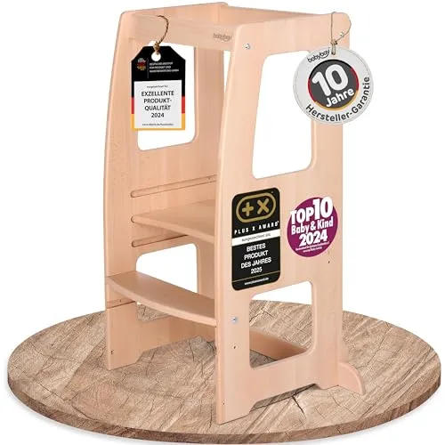 babybay Lernturm Littlefoot - Trittschemel für Baby- & Kleinkinderzimmer, maximale Kippsicherheit durch massives Buchenholz und dreifach höhenverstellbar für langfristigen Lernspaß.