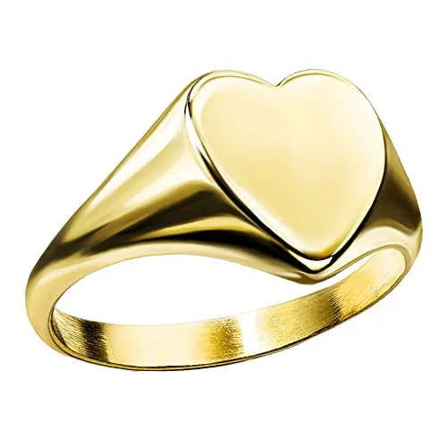 Mianova Damen Herz Ring Edelstahl vergoldet Herzform Damenring Siegelring Fingerring Gold Modern Breit Gold Größe 58 (18.5)