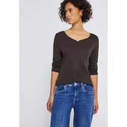 3/4-Arm-Shirt STREET ONE Damen, Gr. 44, deep roast braun - Stylisches 3/4-Arm-Shirt von STREET ONE in tiefbraun. Aus weichem Jersey, pflegeleicht und atmungsaktiv. Ideal für lässige Outfits mit V-Ausschnitt und Knopfdetail.