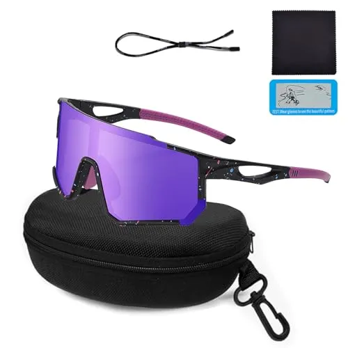 XWUX Sportbrille Schnelle Brille Herren Damen, UV400 Polarisiert Fahrradbrille, HD Ansicht Rutschfeste Fahrradbrille Rennrad Brille für MTB Rennrad Radfahren Laufen Golf Ski Rave (Lila-Schwarz)