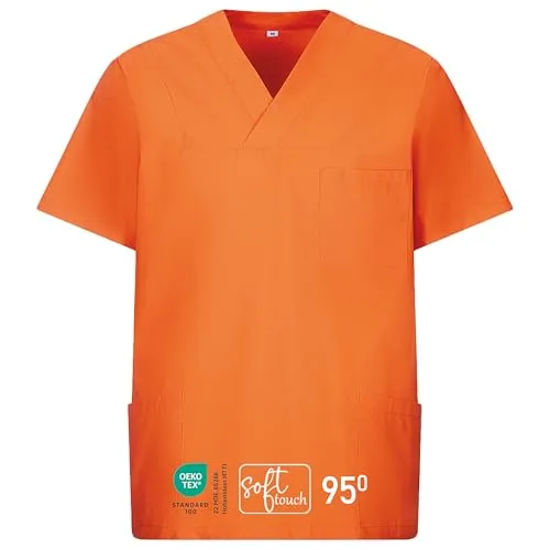 EXNER Unisex OP-Kasack in Orange, Größe 6XL - Vielseitiger Kasack für Pflegeberufe mit 3 praktischen Taschen, aus strapazierfähiger Baumwollmischung, atmungsaktiv und bequem für den ganzen Tag.