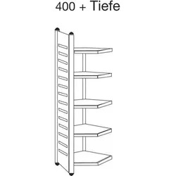 Design-Regal M2 Eckfeld 400x2200mm – 5 Böden alusilber/lichtgrau - Modernes Eckregal für optimale Raumnutzung, hoch belastbar und standfest. Höhenverstellbare Fachböden in lichtgrau bieten Flexibilität und Stil im Büro.