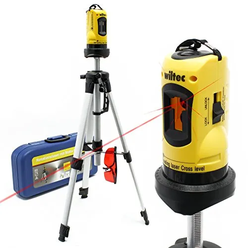 Wiltec Kreuzlinienlaser selbstnivellierend mit Stativ 1,2 m - Messgeräte für präzise Vermessungen, mit einer Genauigkeit von ±0,5 mm/m und einem Selbstnivellierbereich von ±4° für exakte Ergebnisse. Inklusive 1,2 m Stativ und transportablem Koffer.