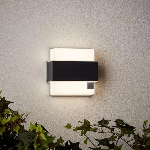 Lightbox moderne LED Außen Wandlampe - 15 x 15 x 7 cm - Outdoor Wandleuchte mit matter Kunststoff Abdeckung- 7 W, 680 lm, 4000 K - IP44 - aus Metall/Kunststoff - in Anthrazit