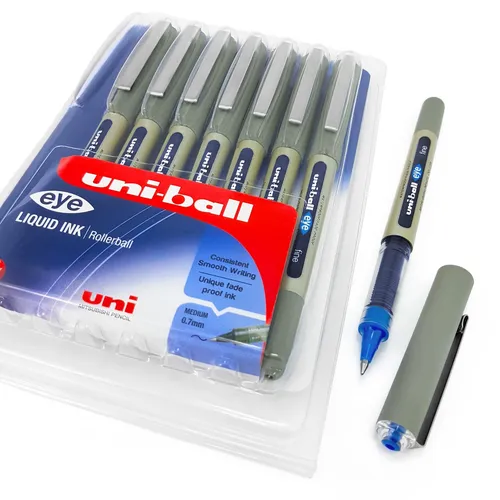 Uni-Ball - UB-157 Tintenroller Stifte - 0.7mm Spitze - Blaue Tinte - Etui Von 8