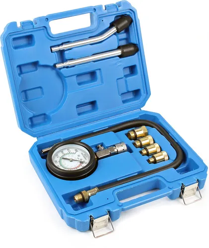 Wiltec Kompressionstester 0–20 bar für Benzinmotor Kompressionsprüfer mit Adapter M10 M12 M14 M18 8-teiliges Set im Koffer Kompressionsmessgerät