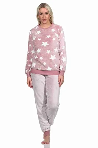 Normann Damen Langarm Schlafanzug in Sterneoptik aus Coralfleece, Größe: 36/38 - Kuscheliger Schlafanzug aus warmem Coralfleece für kalte Nächte. Mit eleganter Sterne Optik und Bündchen, die ein Verrutschen verhindern. Hoher Tragekomfort und in zwei Farbvarianten erhältlich.