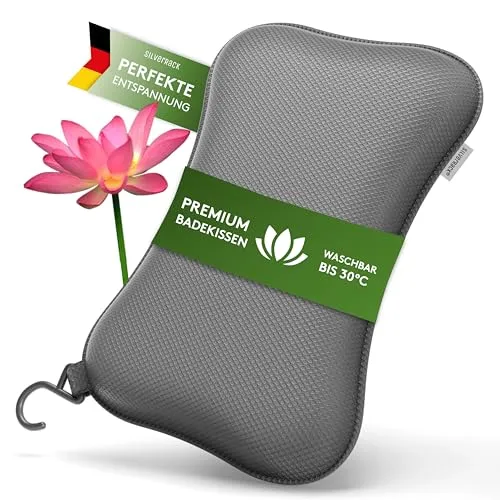 SilverRack Premium Badewannenkissen Grau - Badekissen für Badewanne - Kissen Badewanne mit Saugnäpfen - Nackenkissen als Nacken- & Whirlpool Kopfstütze - Badewannen Zubehör - Bath Pillow Spa