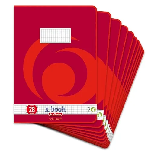 Herlitz 3322807 Schulheft (A4, kariert mit Rand, Lineatur 28) 16 Blatt, 10er Packung (A4. kariert mit Rand, Lineatur 28)