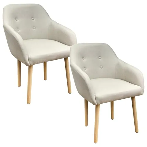 Kingpower Stühle Esszimmerstühle Armlehnstuhl Polsterstuhl Stoff Sessel mit Armlehne Echtholz Stuhlbeine in 2er, 4er, 6er, 8er Set, Auswahl:2 Sessel - beige