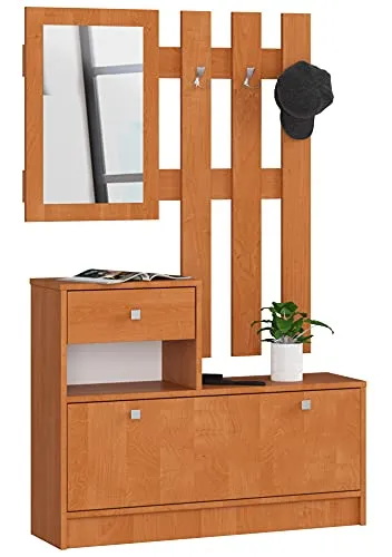 AKORD Garderoben-Set, 2-teilig, Schuhkommode mit Aufsatz und Schublade B90 x H70 x T25 cm und Wandgarderobe mit Spiegel B90 x H100 cm, Gewicht 39 kg