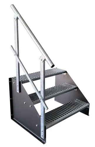 SRM Design Außentreppe 3 Stufen schwarz mit Geländer - Freistehende 3-Stufen Standtreppe aus feuerverzinktem Stahl, ideal für Garten, Wohnwagen oder gewerbliche Anwendungen. Einseitiges Geländer für zusätzlichen Halt. Robuste Bauweise und einfache Montage.