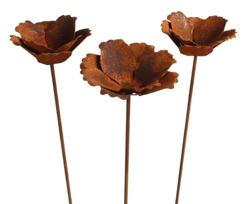 Manufaktur Lichtbogen 3er Set Rost Gartenstecker Mohn offen 74 cm hoch - Gartenfiguren aus handgefertigtem Stahl, rustikaler Edelrost-Look, wetterfest und langlebig. Ideal für romantische Akzente im Garten, Balkon oder auf der Terrasse.