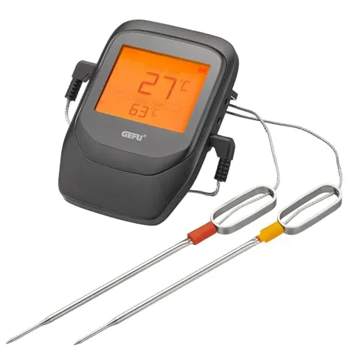 GEFU Grill- & Bratenthermometer CONTROL+ - Smartes Fleischthermometer mit App-Steuerung, 6 Kanälen zur gleichzeitigen Überwachung von Lebensmitteln und einer praktischen Magnetbefestigung für maximale Bewegungsfreiheit.