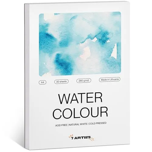 Artists Premium Aquarellpapier A4 280 g – made in EU - Weiß 30 Blatt Aquarellblock A4 - Aquarell Papier, Wasserfarben Papier, Malblock Dickes Papier für Aquarellmalerei, Aquarell Skizzenbuch 7