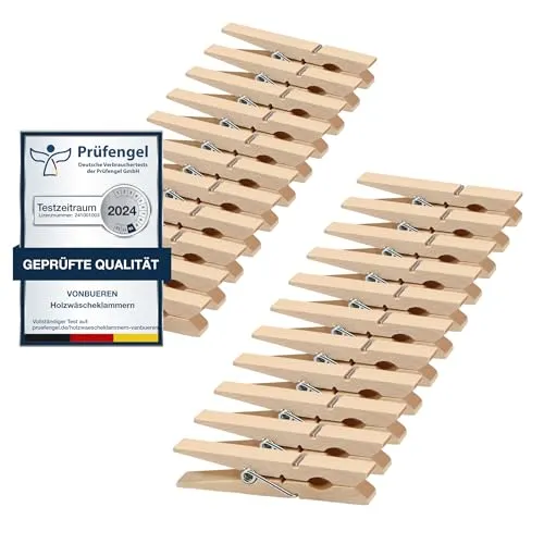 Wäscheklammern Holz groß VonBueren | 7 cm | Holzwäscheklammern | Klammern für Adventskalender oder Holzklammern zum Basteln 24 x