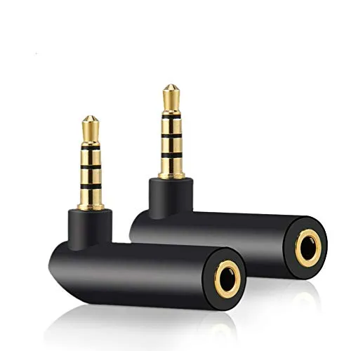 Audio-Adapter, 3,5 mm abgewinkelt, Stecker auf Buchse, 90 Grad rechtwinklig, vergoldet, TRS Stereo-Klinkenstecker, AUX-Stecker (2 Stück)