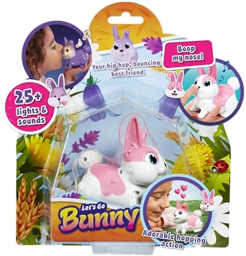 Animagic Let's Go Bunny Pink, Spielzeug für Kinder ab 5 Jahren, Interaktives Plüschkaninchen