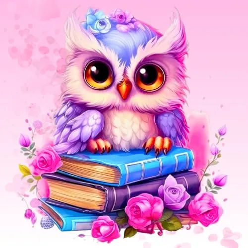 Picmondoo Diamond Painting – 30x30 cm, Mit quadratischen Harzsteinen, AB-Steinen, Strassfarben & Metallicfarben – DIY-Kunstwerk für Erwachsene & Kinder (Büchereule)