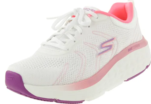 Skechers Max Cushioning Delta - Weiß/Rot Damen Sneaker - Sportlicher Schnürschuh mit Skechers Air-Cooled Goga Mat für optimalen Tragekomfort und atmungsaktive Dämpfung. Ideal für Laufen, Gehen und Training.