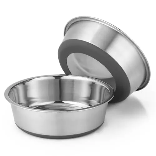 Zaxiva Hundenapf Edelstahl, 2 Stücke, rutschfeste Gummiunterseite, Spülmaschinenfest, Leicht zu Reinigen, Rostbeständiger Futternapf Hund für Mittelgroße Hunde, 900 ml Grau Hunde Napf Dog Bowl