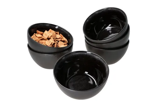 MamboCat Müslischale 6er Set - Reactive Glaze Grey Black, handgefertigt - 6-tlg. Müslischalen Set aus Steingut mit einzigartigem Design. Perfekt für Müsli, Desserts und Snacks. Mikrowellen- und spülmaschinengeeignet, jedes Stück ein Unikat.