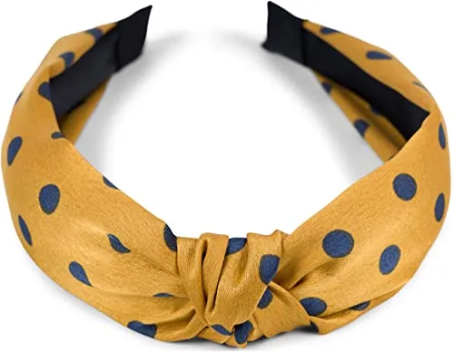 styleBREAKER Damen Haarreif mit Punkte Muster und Knoten im Retro Style, Rockabilly, Vintage Look, Haarband, Headband 04026015, Farbe:Curry-Dunkelblau