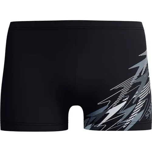 Speedo Medley Logo Aquashort BLK/GRY Größe 8 - Stylische Badehose für Herren in Schwarz/Grau, Größe 8. Hergestellt aus 80 % recyceltem Polyamid und 20 % Elasthan für einen bequemen Sitz und hohe Bewegungsfreiheit.