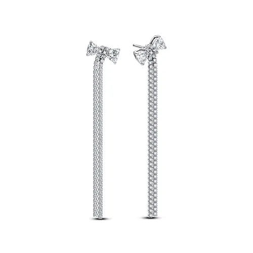 Pandora Timeless Pavé-Schleife Tropfen-Ohrringe - Ohrringe für Damen, aus Sterling Silber mit funkelnden Zirkonia für strahlenden Glamour und vielseitigen Einsatz bei jedem Anlass.