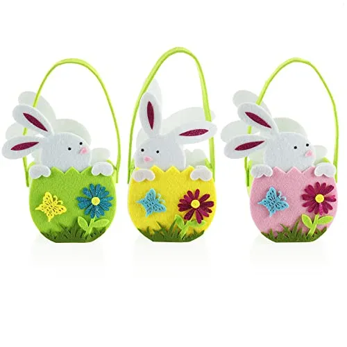 COM-FOUR® 3x Osternest mit Hase - Osterkörbchen aus Filz zum Befüllen - Filztasche Osterhase zum Verschenken - Osterdeko - Frühlingsdekoration (03 Körbe - Hase weiß)