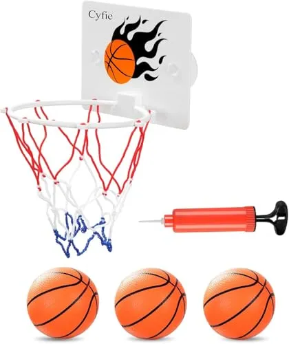 CYFIE Mini Basketballkorb Indoor Set mit 2 Saugnapf 3 Bälle 1 Luftpumpe | Basketball Kinder für Weihnachten Geburtstag, 16x12cm Kinder basketballkorb für Büro Wohnzimmer Bad Schlafzimmer