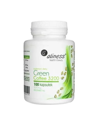 Aliness Grüner Kaffee 3200, 800mg Extrakt 4:1, Nahrungsergänzungsmittel mit Pflanzenextrakten, 100 kapseln