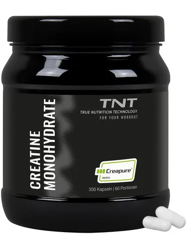 TNT Creatine Monohydrate Creapure® Kapseln - Made in Germany - Aminosäuren Nahrungsergänzungsmittel mit hochwertigem Creatine Monohydrate, ideal für mehr Kraft und Ausdauer im Training. Vegan und ohne Zusatzstoffe.