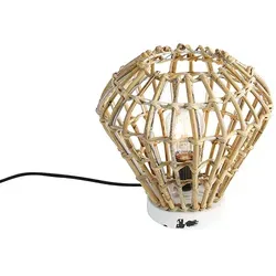 QAZQA Canna Diamond - Vintage Tischlampe aus Bambus - Nachttischlampe aus natürlichem Bambus, dimmbar und ideal für rustikales Flair im Wohnzimmer oder Schlafzimmer. E27-Fassung, max. 40W, LED geeignet.