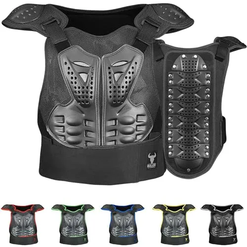 BULLDT Protektorenweste Damen & Herren für Motorrad Motocross ATV Skatebording Quad Scooter MTB Enduro Reiten Protektoren - Atmungaktiv Weste Verstellbar - Schwarz - 4XL