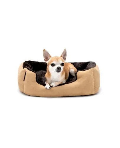 lionto Tierkissen Hundebett mit Wendekissen & Veloursbezug, mit Wendekissen, braun/beige, 50 cm x 37 cm