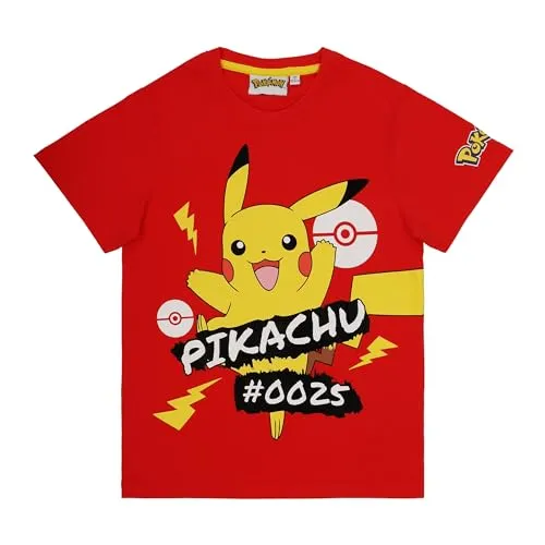 Pokemon T-Shirt Jungen Mädchen Pikachu Poke Shirt (DE/NL/SE/PL, Numerisch, 152, Regular, Rot)